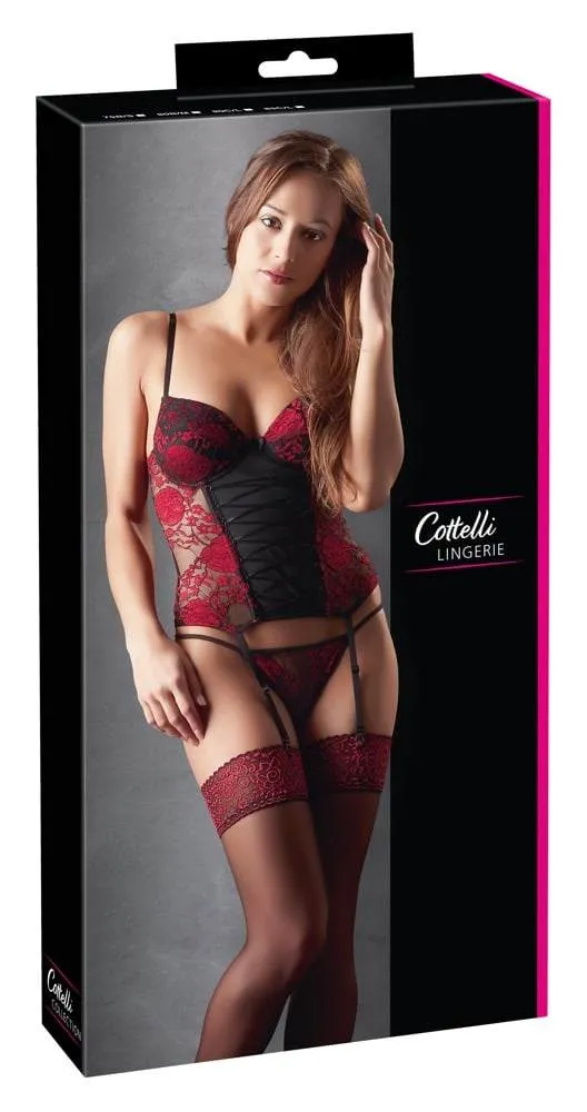26105661231_verp Cottelli LINGERIE Corsage-Set: Romantische Verführung Schwarz/Rot 75B/S