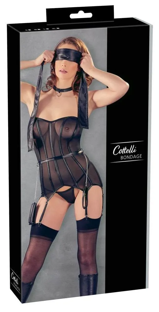 Cottelli BONDAGE - Transparente Corsage mit Stäben und Strapsen S