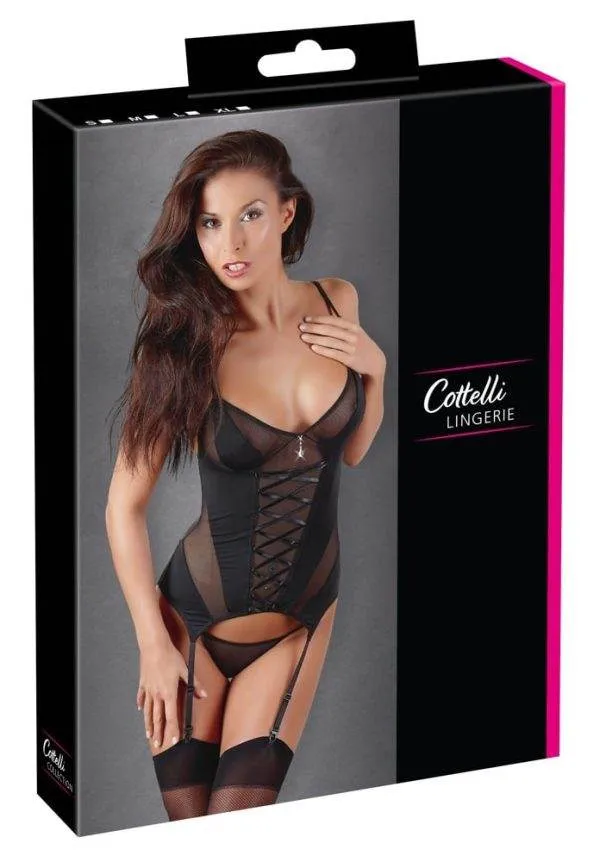 26306301021_verp Cottelli LINGERIE Strapshemd mit Zierschnürung und Strass-Accessoire S