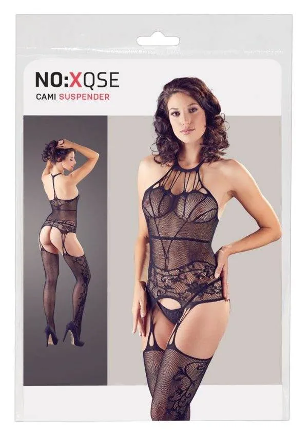 NO:XQSE Strapshemdset mit angewebten Strümpfen und Spitzen-String S-L