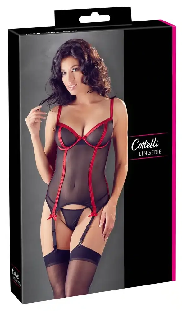 Cottelli LINGERIE - Strapshemd mit Rio, elastisches Powernet Schwarz/Rot 80B/M