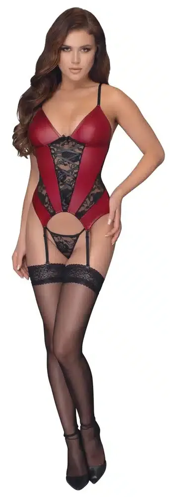 Cottelli LINGERIE Strapshemd - Rot/Schwarz, mit Spitzeneinsätzen Rot/Schwarz S