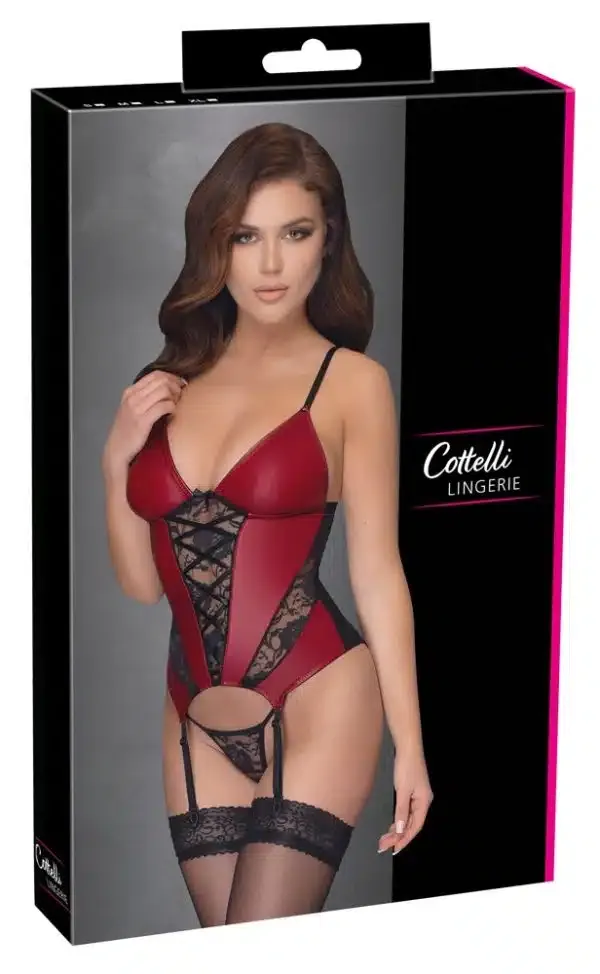 Cottelli LINGERIE Strapshemd - Rot/Schwarz, mit Spitzeneinsätzen Rot/Schwarz S