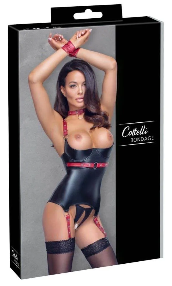 26328701021_verp Cottelli BONDAGE Ouvert-Set - Strapshemd & String Schwarz/Rot S