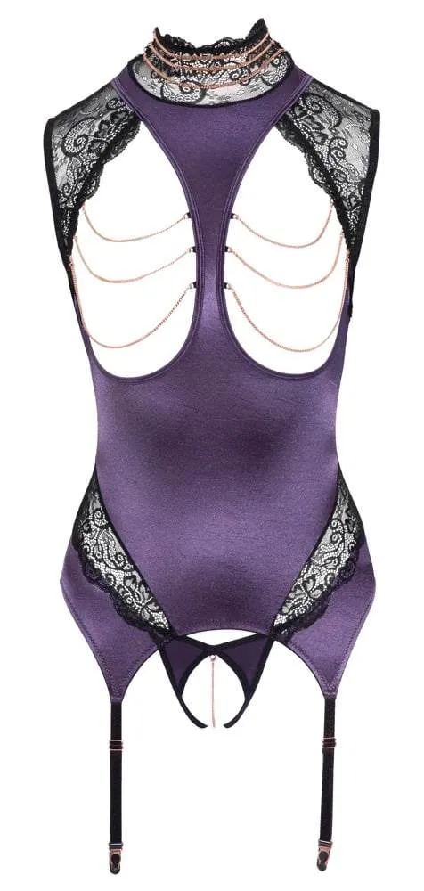 Abierta Fina Strapshemd violett, busenfrei, String ouvert Violett/Schwarz M Abierta Fina Strapshemd violett, busenfrei, String ouvert Violett/Schwarz M