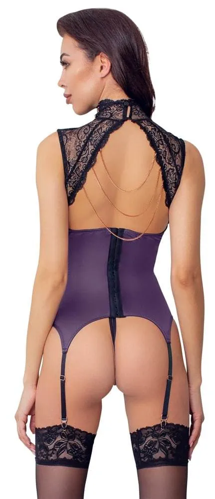 Abierta Fina Strapshemd violett, busenfrei, String ouvert Violett/Schwarz M Abierta Fina Strapshemd violett, busenfrei, String ouvert Violett/Schwarz M