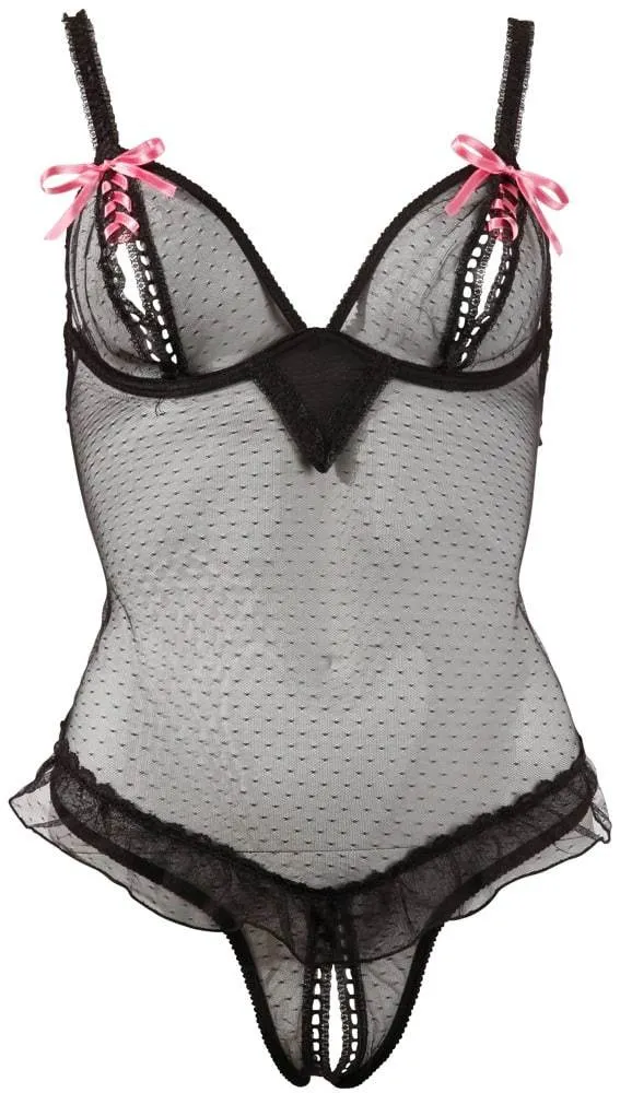 Cottelli LINGERIE - Verführerischer Body ouvert mit Volantverzierung Schwarz/Rot 80B/M Cottelli LINGERIE - Verführerischer Body ouvert mit Volantverzierung Schwarz/Rot 80B/M