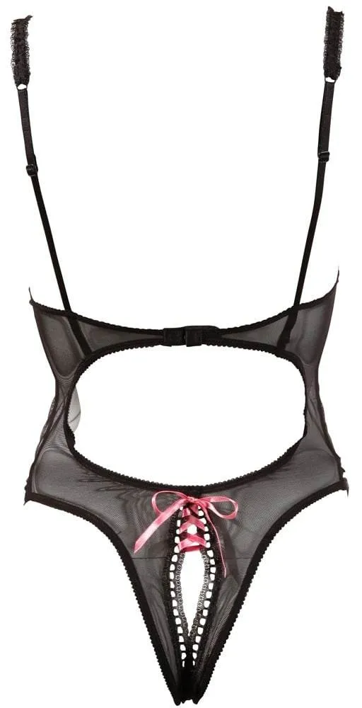 Cottelli LINGERIE - Verführerischer Body ouvert mit Volantverzierung Schwarz/Rot 80B/M Cottelli LINGERIE - Verführerischer Body ouvert mit Volantverzierung Schwarz/Rot 80B/M