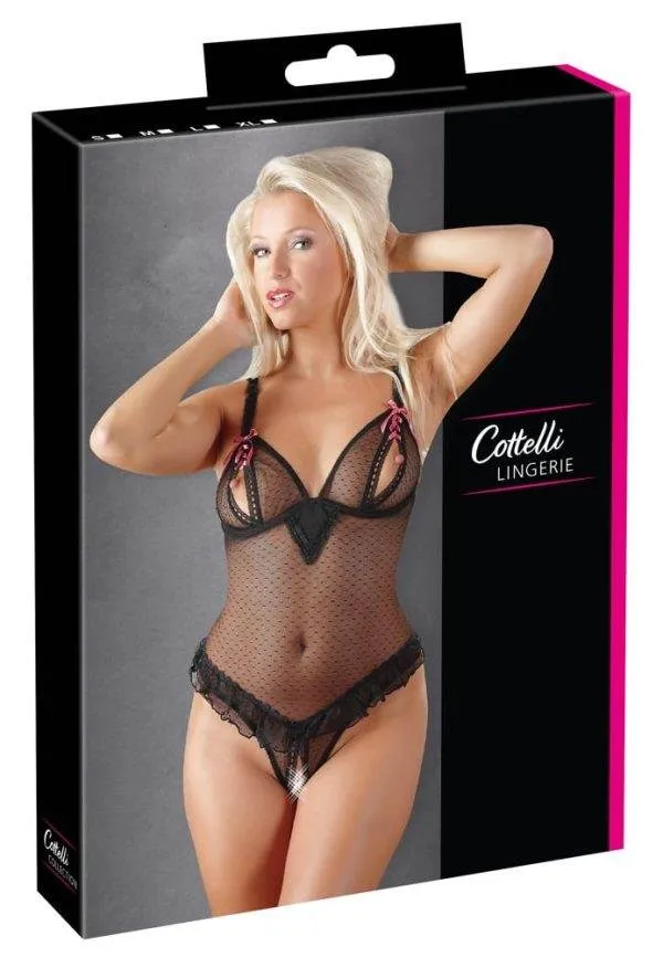 26400151231_verp Cottelli LINGERIE - Verführerischer Body ouvert mit Volantverzierung Schwarz/Rot 80B/M