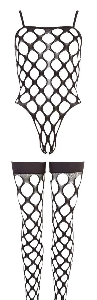 NO:XQSE Rio-Body und Strümpfe Set - Aus elastischem Grobnetz, nahtlos gefertigt S-L NO:XQSE Rio-Body und Strümpfe Set - Aus elastischem Grobnetz, nahtlos gefertigt S-L