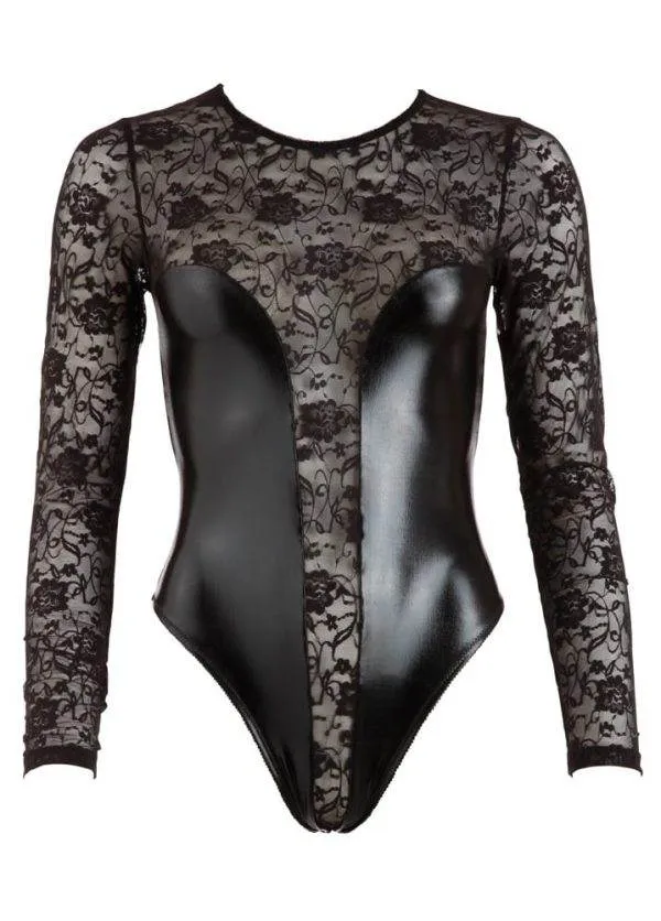 Cottelli LINGERIE - Sexy Spitzen-Wetlook Langarmbody S Cottelli LINGERIE - Sexy Spitzen-Wetlook Langarmbody S