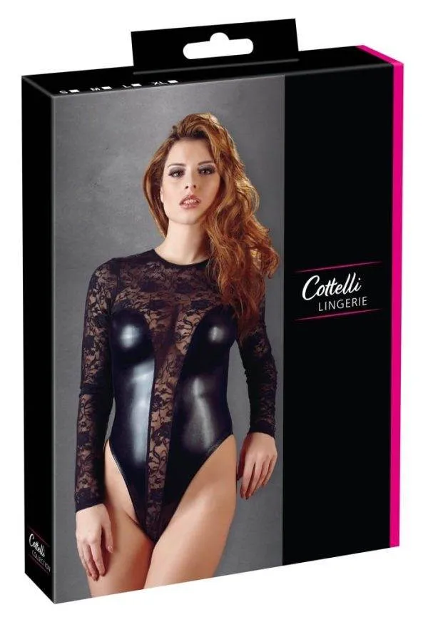 26410381021_verp Cottelli LINGERIE - Sexy Spitzen-Wetlook Langarmbody S