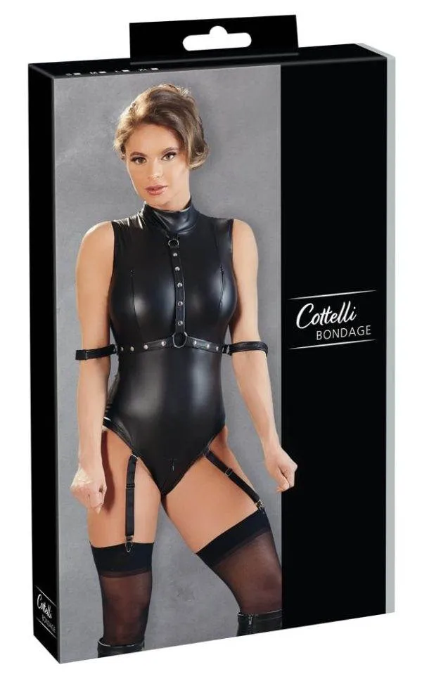 26417711021_verp Cottelli BONDAGE - Mattlook Strapsbody mit Metall-Accessoires S