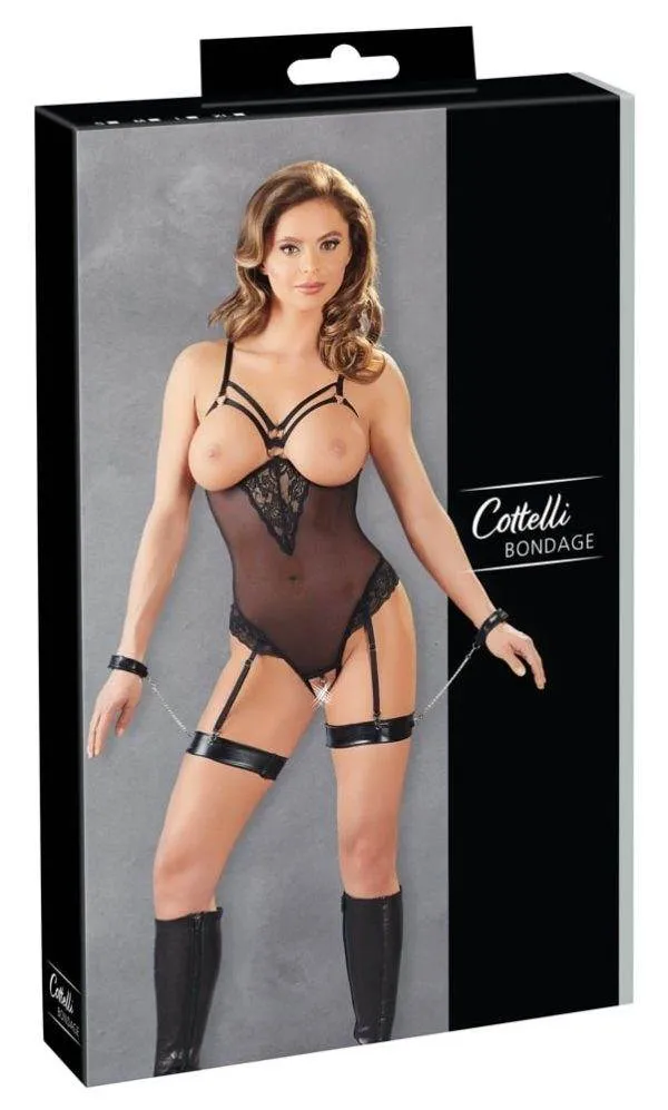 26417801021_verp Cottelli BONDAGE Strapsbody mit Spitze und Wetlook S