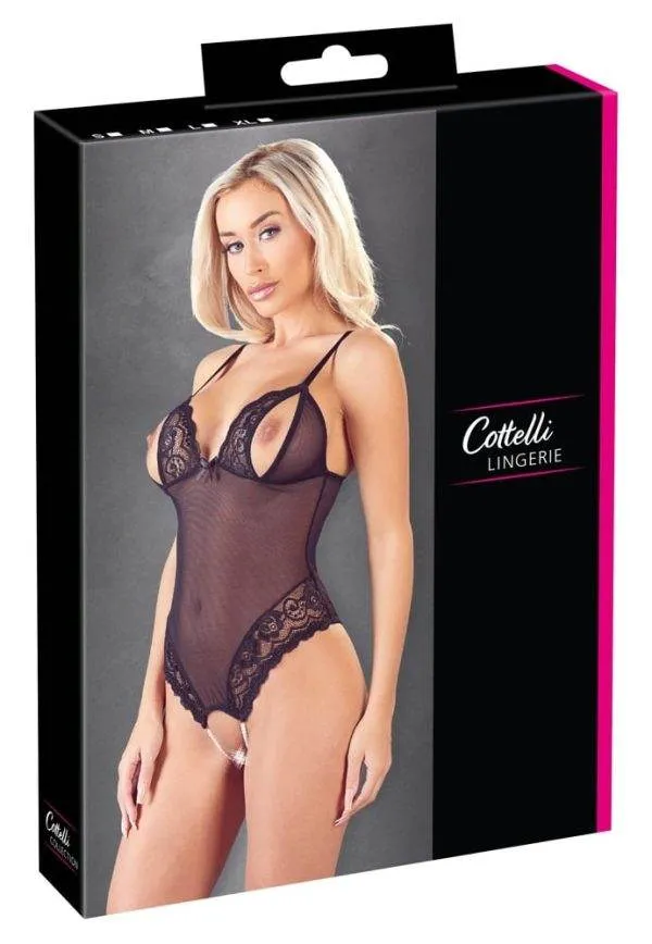 26424251021_verp Cottelli LINGERIE - Body ouvert mit Spitze & Perlenketten S