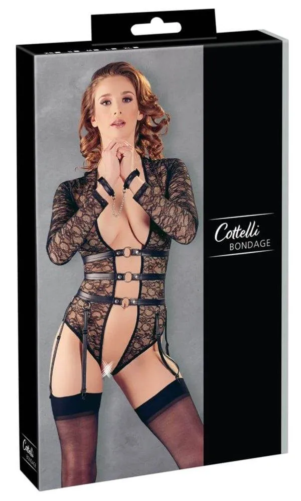 26425301021_verp Cottelli BONDAGE - Eleganter Spitzenbody mit Ouvert und Fesseln S