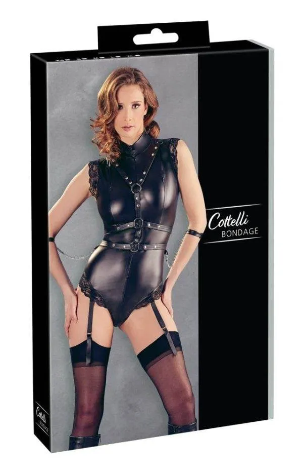Cottelli BONDAGE Body matt - Fesselnder Einteiler mit abnehmbarem Harness M