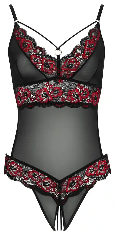Cottelli LINGERIE - Spitzen Body ouvert Schwarz/Rot S/M Cottelli LINGERIE - Spitzen Body ouvert Schwarz/Rot S/M