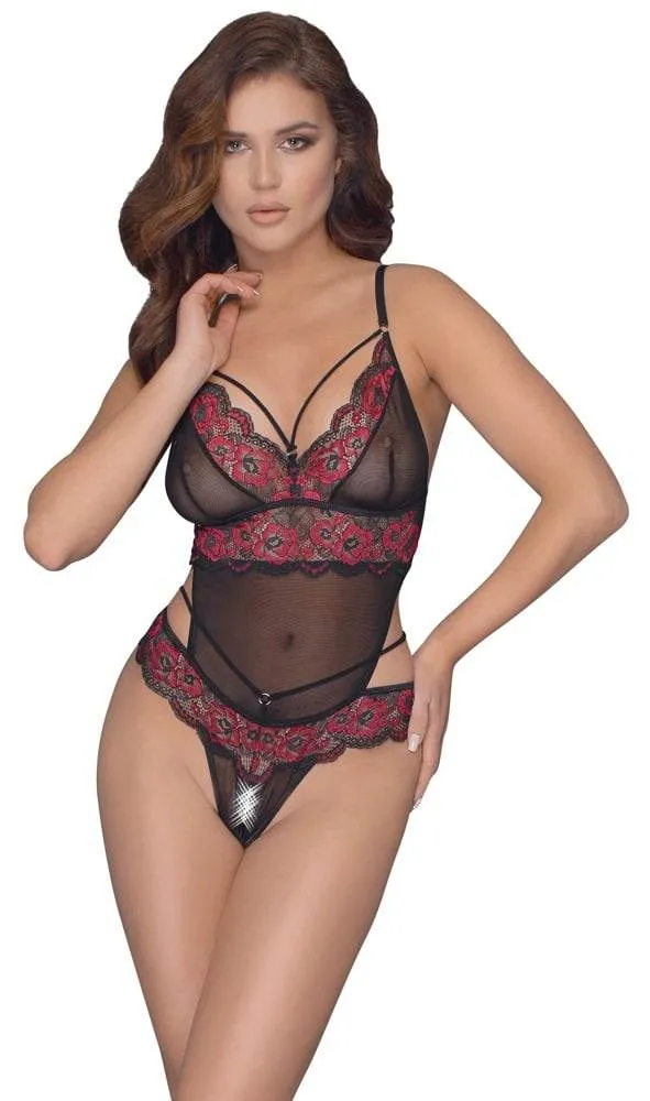 Cottelli LINGERIE - Spitzen Body ouvert Schwarz/Rot S/M