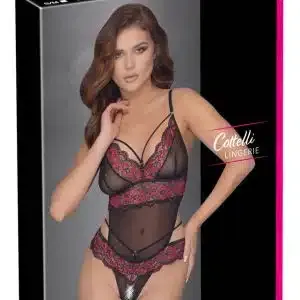 Cottelli LINGERIE - Spitzen Body ouvert Schwarz/Rot S/M Cottelli LINGERIE - Spitzen Body ouvert Schwarz/Rot S/M – Bild 1