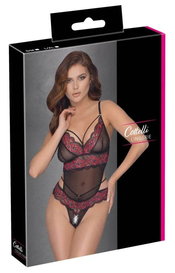 Cottelli LINGERIE - Spitzen Body ouvert Schwarz/Rot S/M
