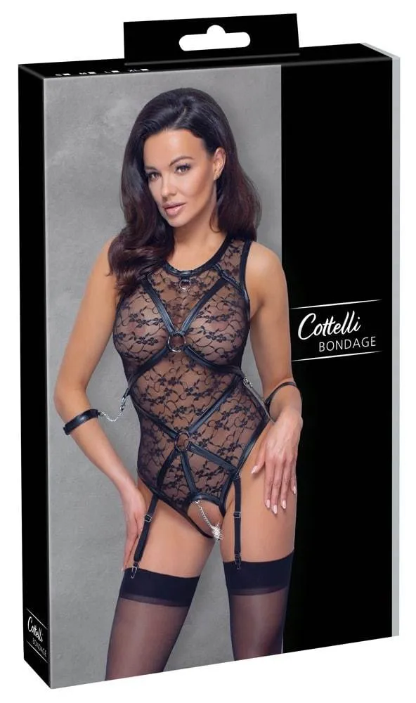 26428751021_verp Cottelli BONDAGE Spitzen-Straps-Body mit Armfesseln S