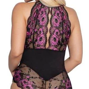 Cottelli CURVES - Verführerischer Spitzenbody Schwarz/Rosa 2XL Cottelli CURVES - Verführerischer Spitzenbody Schwarz/Rosa 2XL – Bild 4