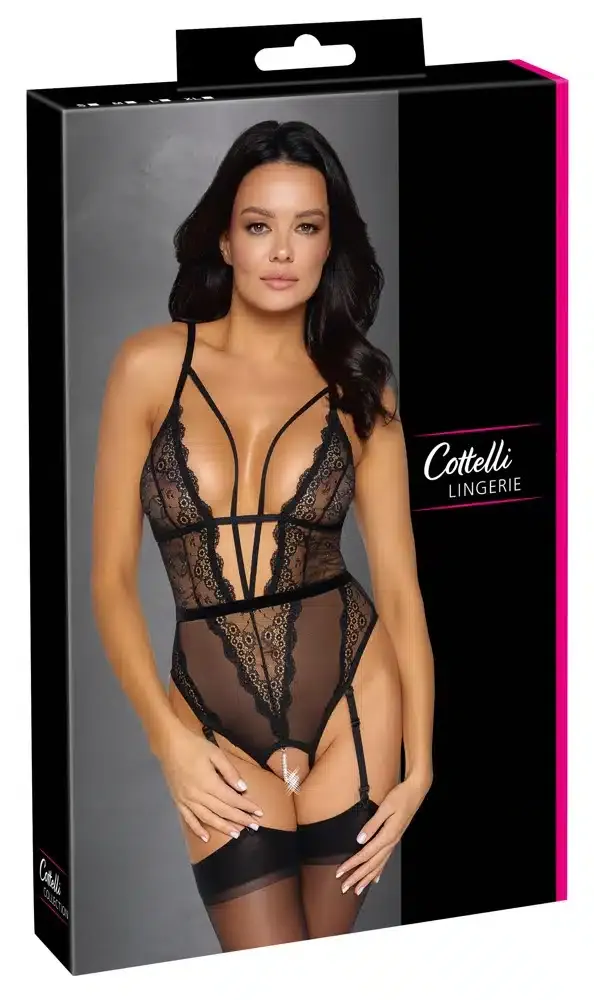 Cottelli LINGERIE - Stringbody mit abnehmbarer Perlenkette S