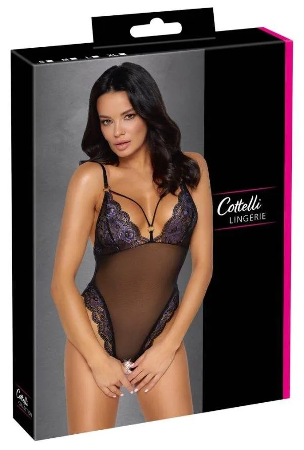 26434481021_verp Cottelli LINGERIE Body Spitze - Verführerischer Body ouvert mit Blütenspitze Schwarz/Lila S
