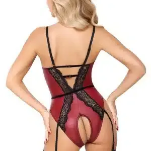Abierta Fina Body Ouvert - Roter Mattlook mit Spitze Rot/Schwarz S Abierta Fina Body Ouvert - Roter Mattlook mit Spitze Rot/Schwarz S – Bild 5