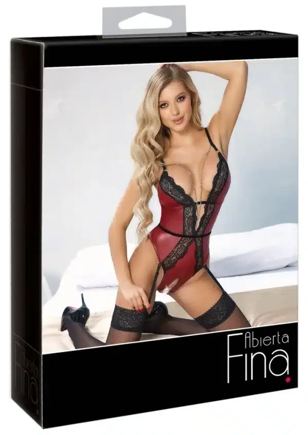 Abierta Fina Body Ouvert - Roter Mattlook mit Spitze Rot/Schwarz S