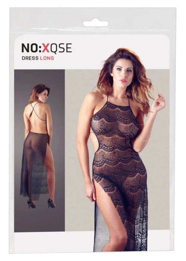 NO:XQSE - Dessouskleid lang, seitlich geschlitzt, mit tiefem Rückenausschnitt, Spitze und Tüll S/M