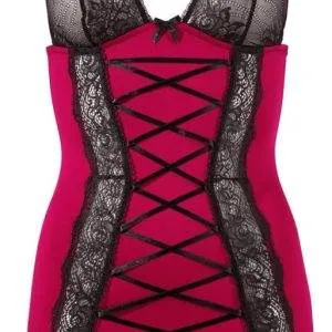 Cottelli LINGERIE - Dessouskleid mit Zierschnürung und Spitze Schwarz/Rot S Cottelli LINGERIE - Dessouskleid mit Zierschnürung und Spitze Schwarz/Rot S – Bild 4