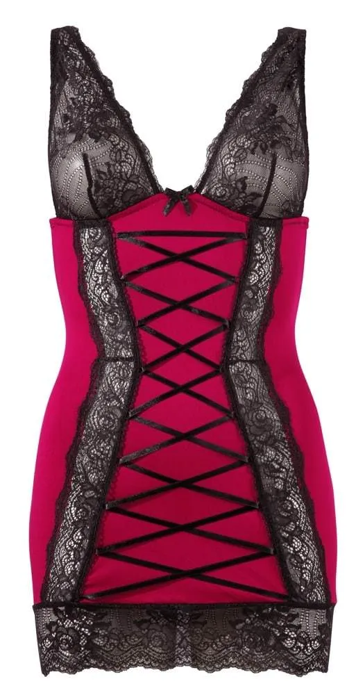 Cottelli LINGERIE - Dessouskleid mit Zierschnürung und Spitze Schwarz/Rot S Cottelli LINGERIE - Dessouskleid mit Zierschnürung und Spitze Schwarz/Rot S