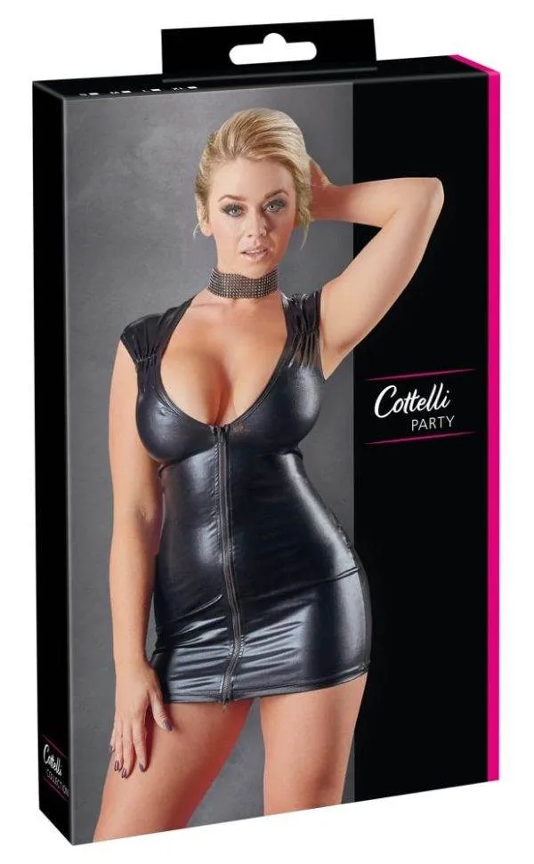 27158481021_verp Cottelli PARTY Wetlookkleid Zip S - Extravagantes Schwarzes S