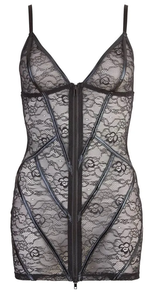 Cottelli LINGERIE - Spitzenkleid mit Wetlook-Streifen S Cottelli LINGERIE - Spitzenkleid mit Wetlook-Streifen S