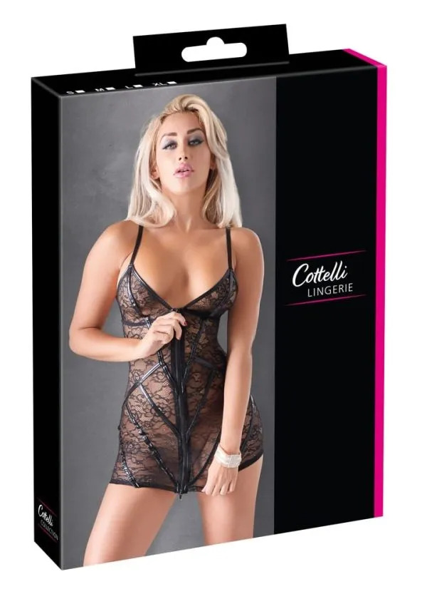27160201021_verp Cottelli LINGERIE - Spitzenkleid mit Wetlook-Streifen S
