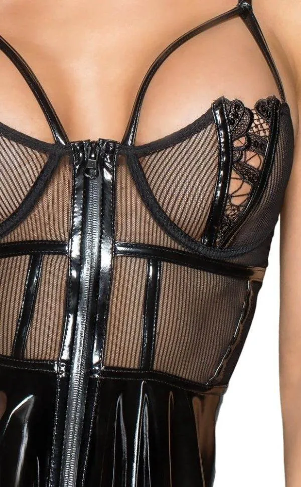 Noir Semitransparentes Bustierkleid mit Stickereien M Noir Semitransparentes Bustierkleid mit Stickereien M