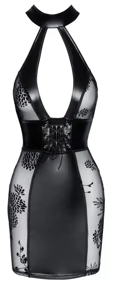 Noir Enges Neckholder-Kleid mit Materialmix M Noir Enges Neckholder-Kleid mit Materialmix M