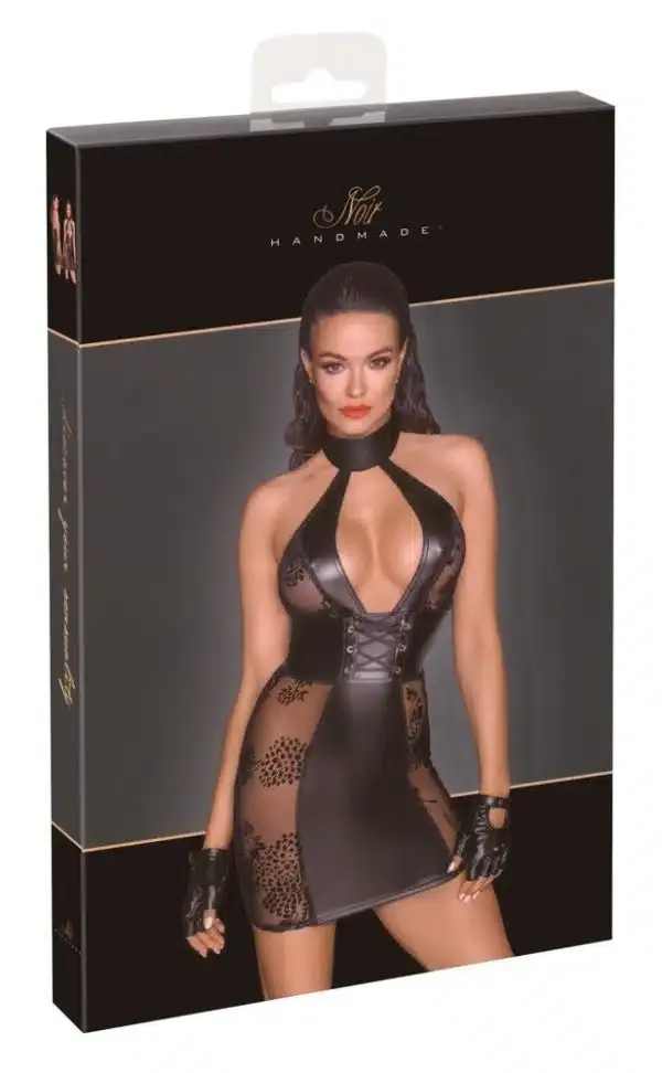 Noir Enges Neckholder-Kleid mit Materialmix M