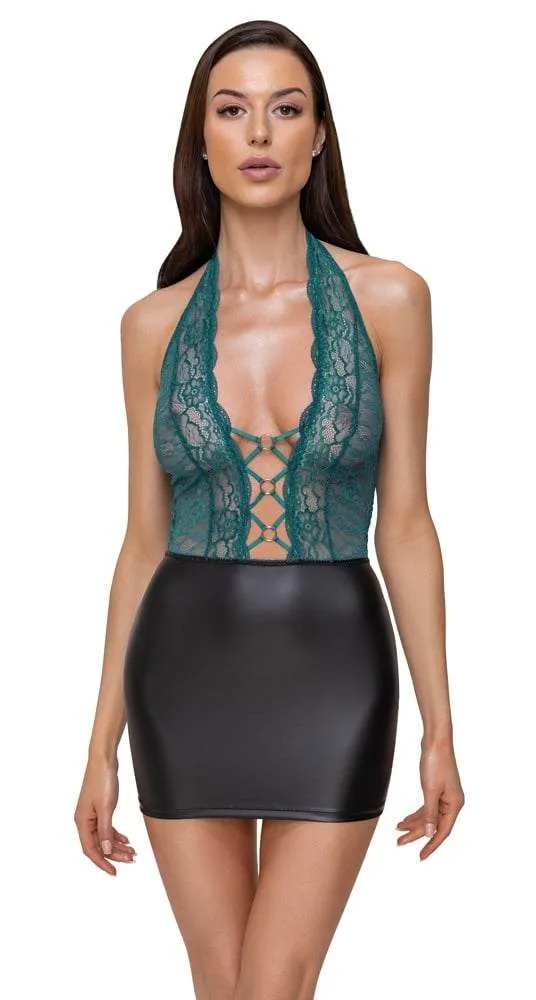 Cottelli LINGERIE - Sinnliches Spitzenkleid Petrol/Schwarz M