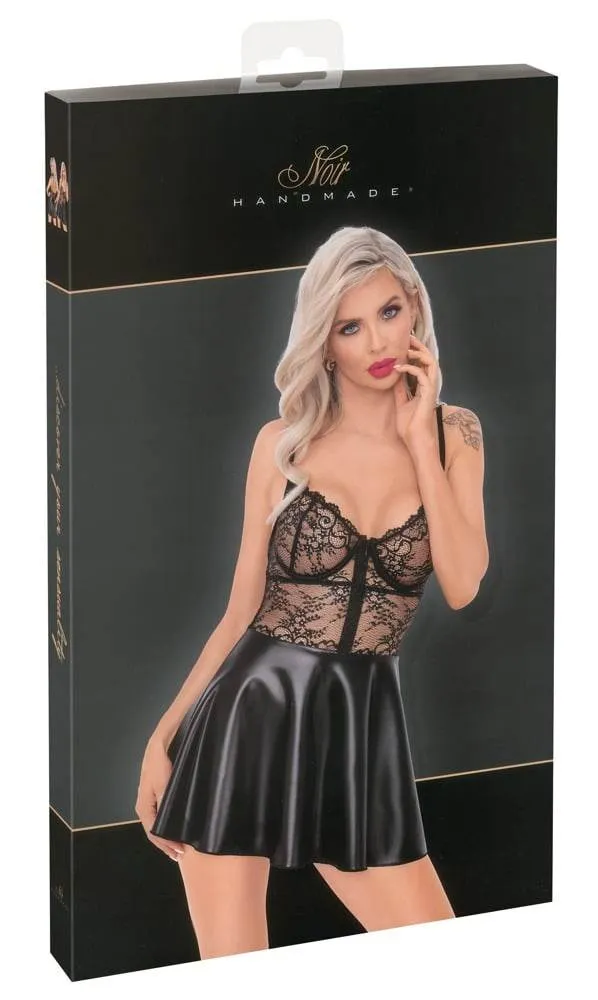 Noir Exklusives Spitzenkleid - Edler Material-Mix S