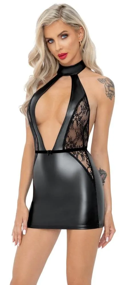 Noir - Exklusives Powerwetlook Minikleid mit Spitze XL Noir - Exklusives Powerwetlook Minikleid mit Spitze XL