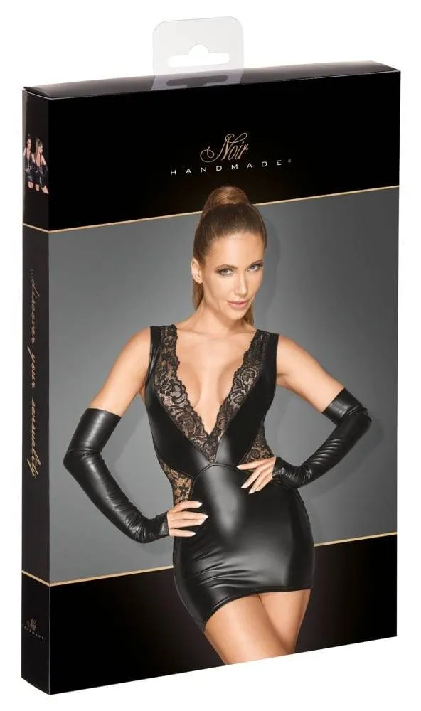 27185451021_verp Noir - Powerwetlook Minikleid mit Spitze, schwarz, eng tailliert