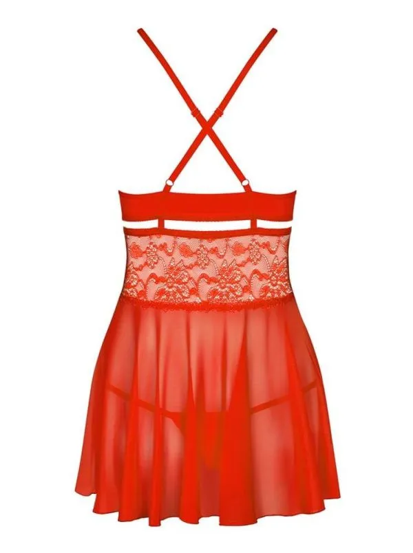 Obsessive Babydoll - Verführerisches Rot, busenbetonend mit Spitze und Aussparung. Inklusive String. 90% Polyamid, 10% Elasthan. S/M Obsessive Babydoll - Verführerisches Rot, busenbetonend mit Spitze und Aussparung. Inklusive String. 90% Polyamid, 10% Elasthan. S/M