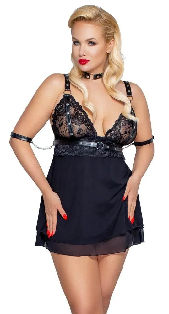 Cottelli BONDAGE - Babydoll Set mit Halsband und Armfesseln 2XL Cottelli BONDAGE - Babydoll Set mit Halsband und Armfesseln 2XL
