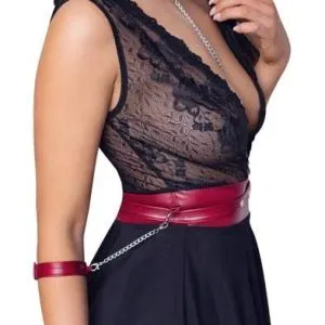 Cottelli BONDAGE - Spitzen-Babydoll mit Powernet, Gürtel & Halsband Schwarz/Rot S Cottelli BONDAGE - Spitzen-Babydoll mit Powernet, Gürtel & Halsband Schwarz/Rot S – Bild 3