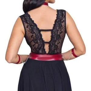 Cottelli BONDAGE - Spitzen-Babydoll mit Powernet, Gürtel & Halsband Schwarz/Rot S Cottelli BONDAGE - Spitzen-Babydoll mit Powernet, Gürtel & Halsband Schwarz/Rot S – Bild 5