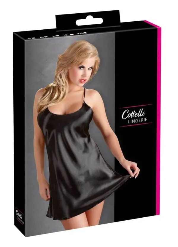 27500071021_verp Cottelli LINGERIE - Schwarzes Satin-Negligé S