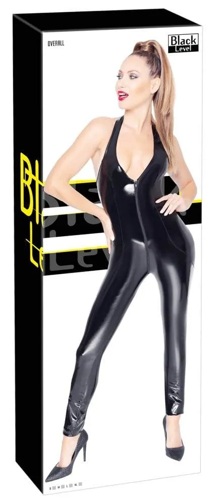 28500521022_verp Black Level Lack-Overall Zip S: Glossy-Look, Neckholder, 2-Wege-Reißverschluss S
